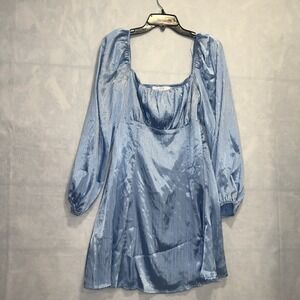 Womens Long Sleeve Satin Mini Dress Blue Large NWOT‎